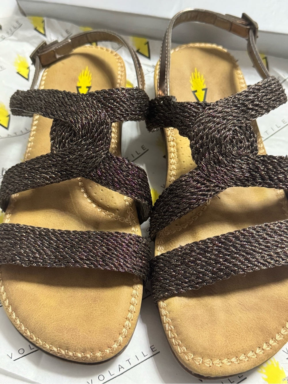 Volatile Brown Braided Strappy Sandals